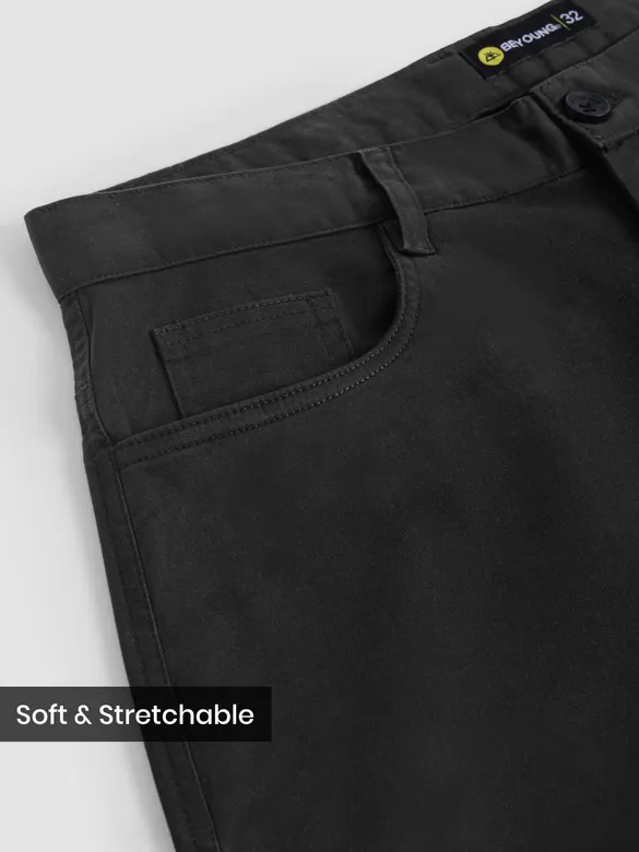 Black Cotton Lycra Wide Leg Trousers