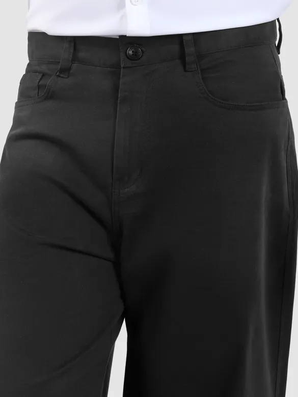 Black Cotton Lycra Wide Leg Trousers