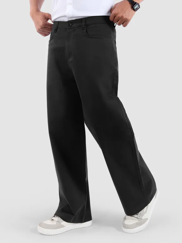 Black Cotton Lycra Wide Leg Trousers