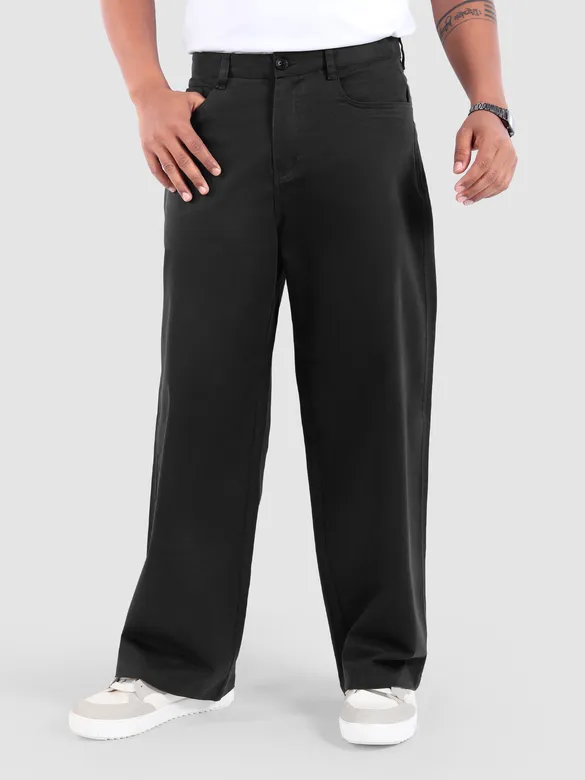 Black Cotton Lycra Wide Leg Trousers