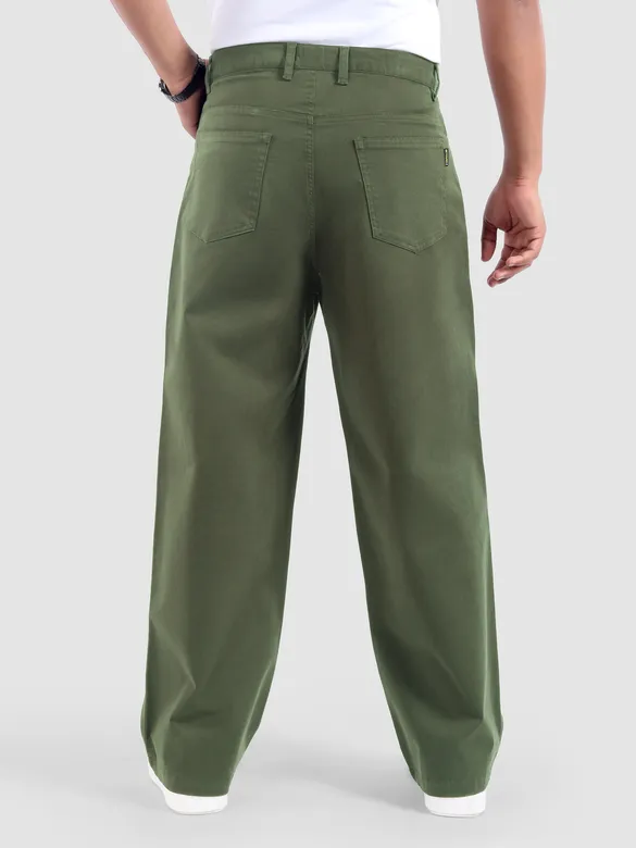 Crocodile Green Cotton Lycra Wide Leg Trousers