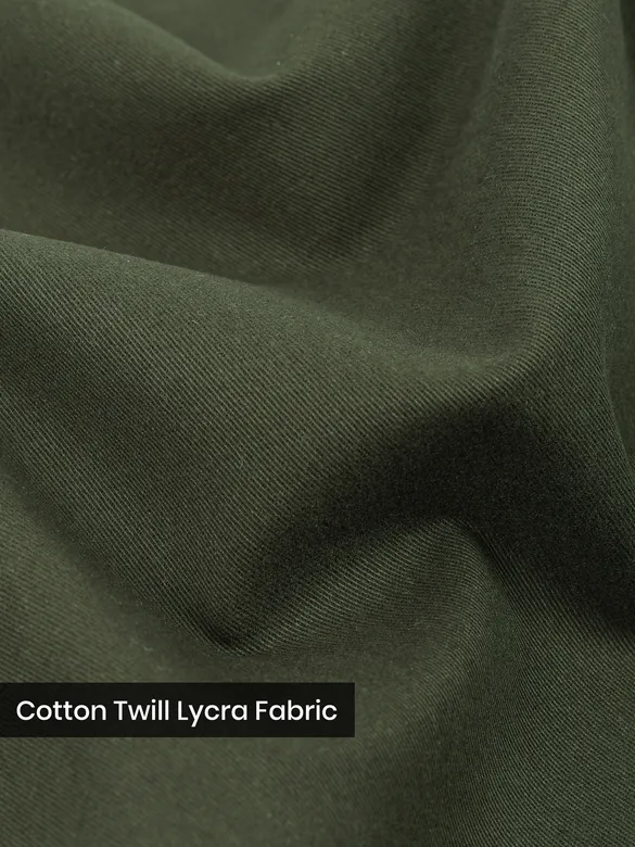 Crocodile Green Cotton Lycra Wide Leg Trousers