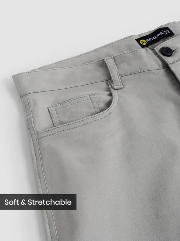 Light Grey Cotton Lycra Wide Leg Trousers