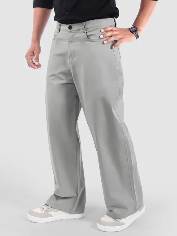 Light Grey Cotton Lycra Wide Leg Trousers