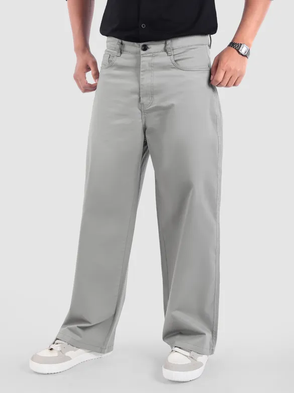 Light Grey Cotton Lycra Wide Leg Trousers