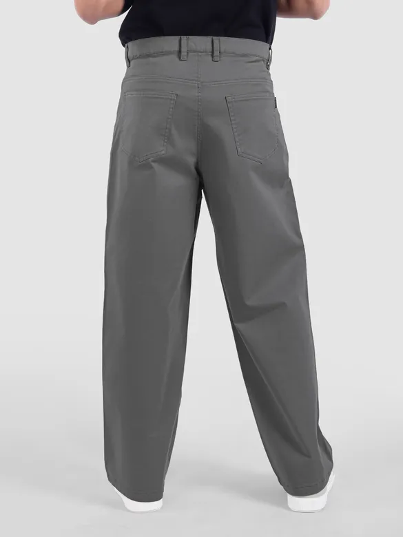 Stone Grey Cotton Lycra Wide Leg Trousers