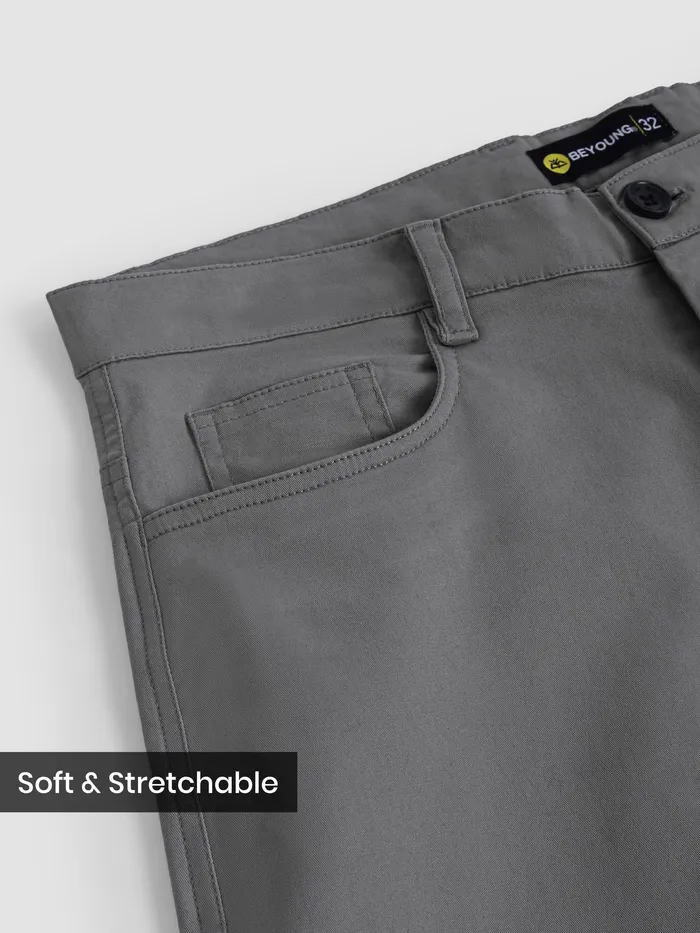 Stone Grey Cotton Lycra Wide Leg Trousers