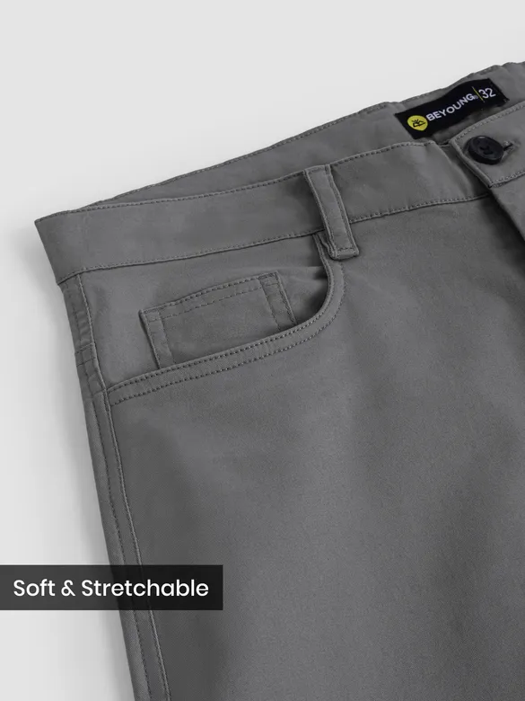 Stone Grey Cotton Lycra Wide Leg Trousers