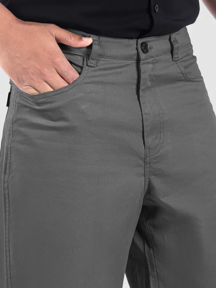 Stone Grey Cotton Lycra Wide Leg Trousers