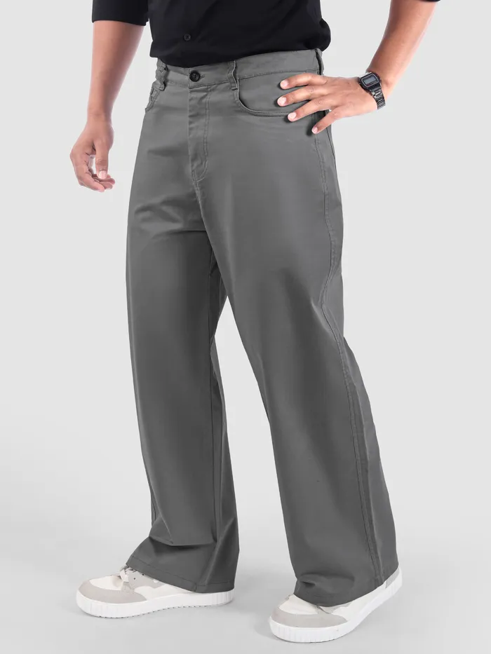 Stone Grey Cotton Lycra Wide Leg Trousers