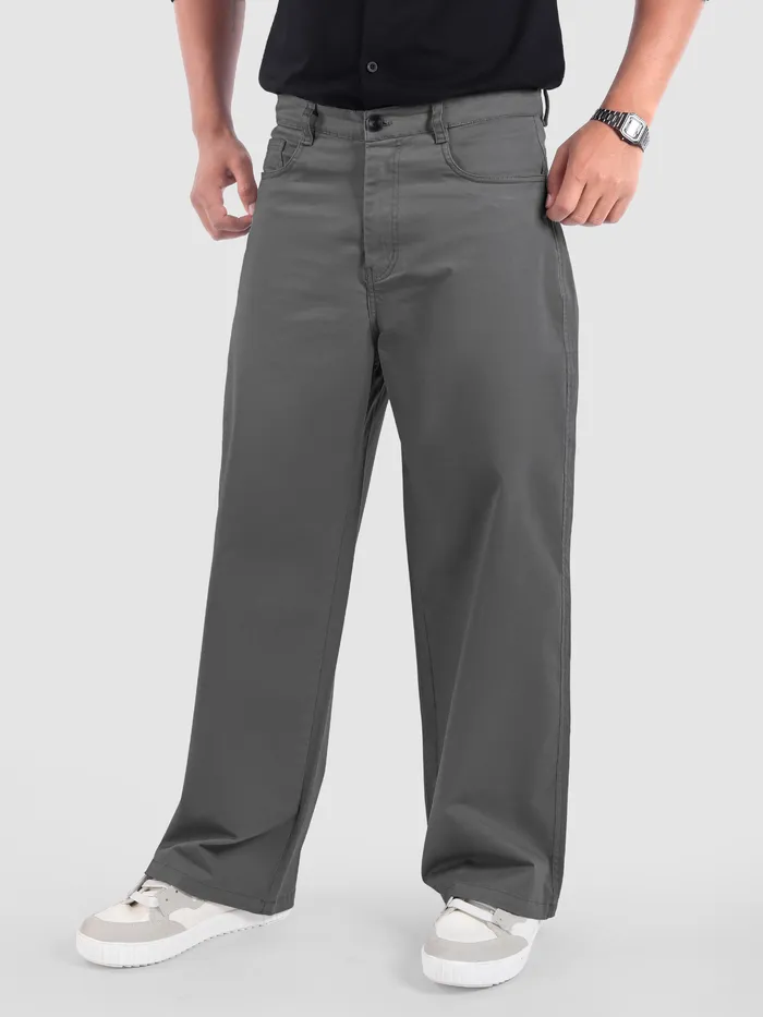 Stone Grey Cotton Lycra Wide Leg Trousers