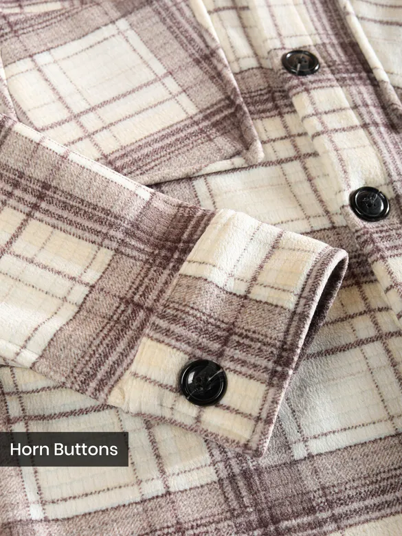 Brown White Checkered Fleece Jacket