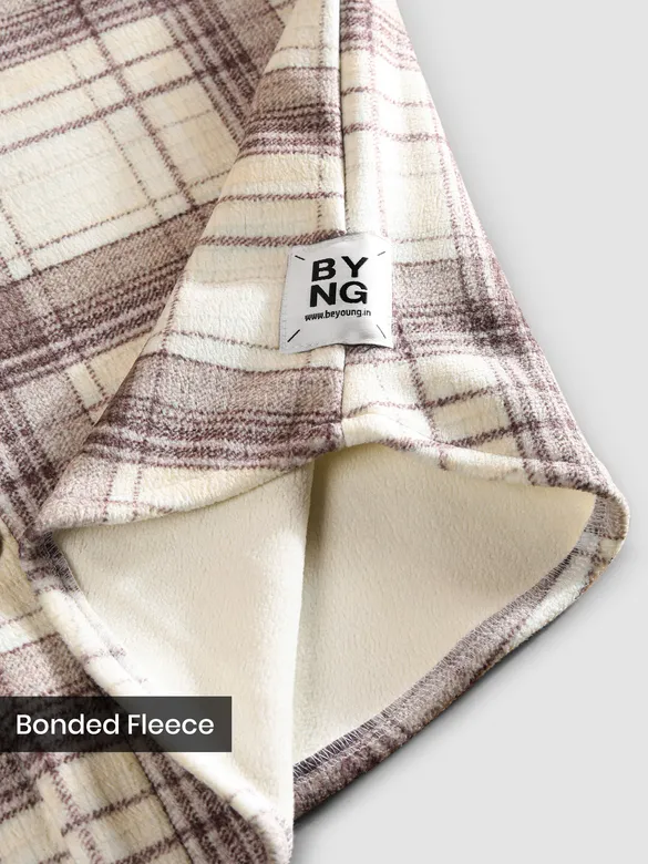 Brown White Checkered Fleece Jacket