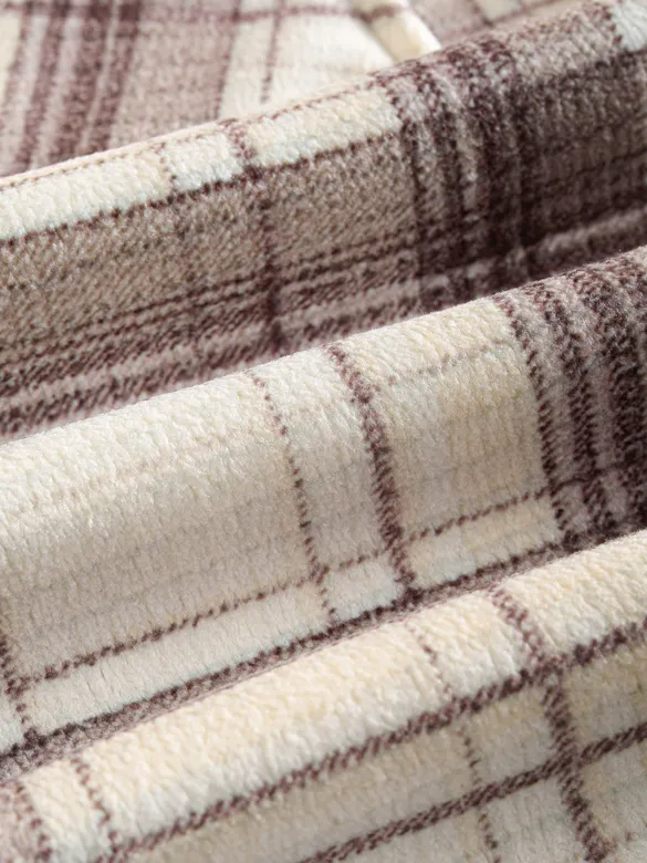 Brown White Checkered Fleece Jacket
