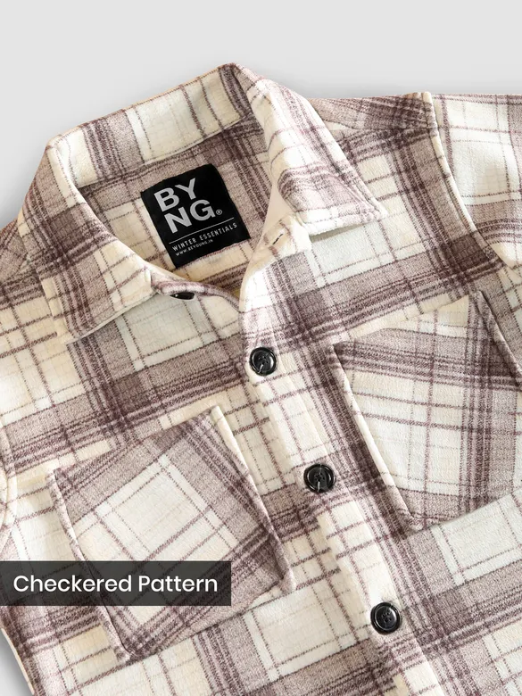 Brown White Checkered Fleece Jacket