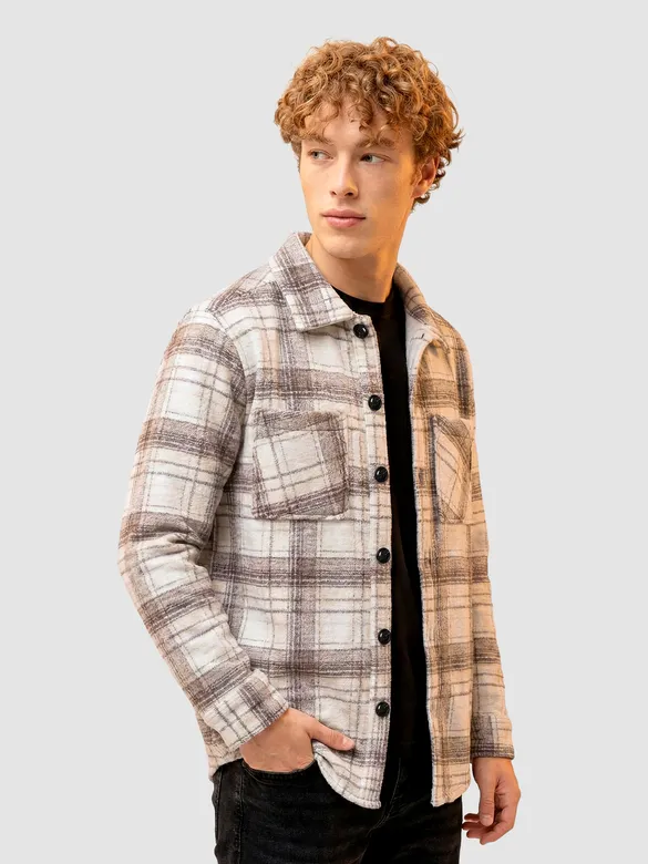 Brown White Checkered Fleece Jacket