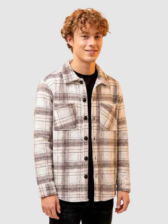 Brown White Checkered Fleece Jacket