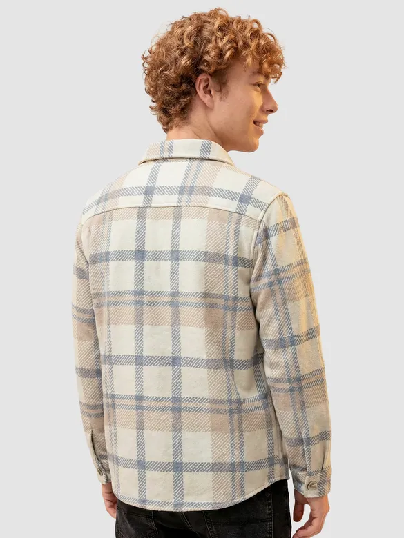 Cream Beige Checkered Fleece Jacket