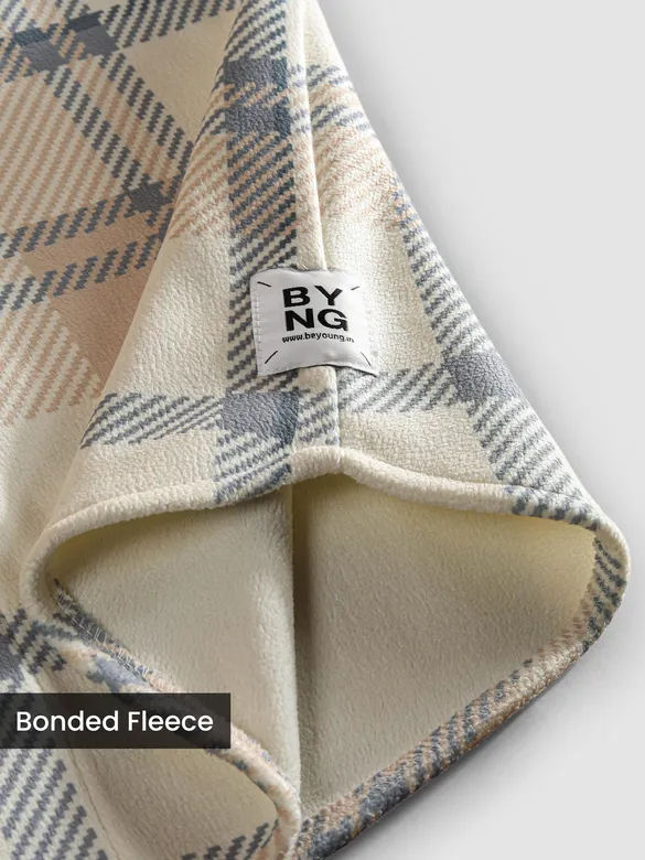 Cream Beige Checkered Fleece Jacket