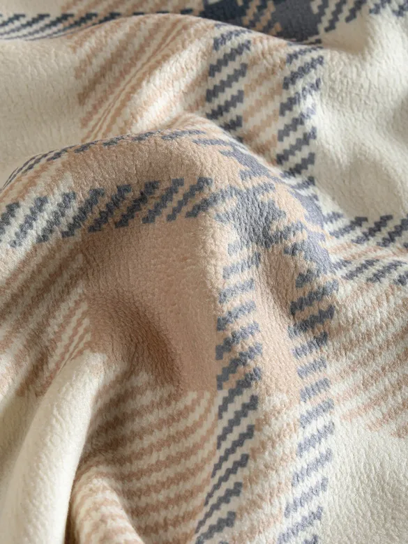 Cream Beige Checkered Fleece Jacket