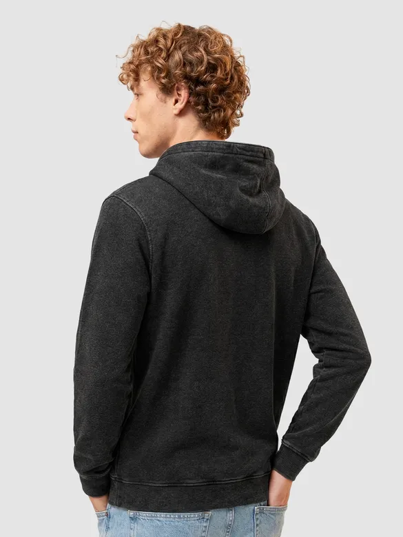 Black HD Print Acid Wash Hoodie