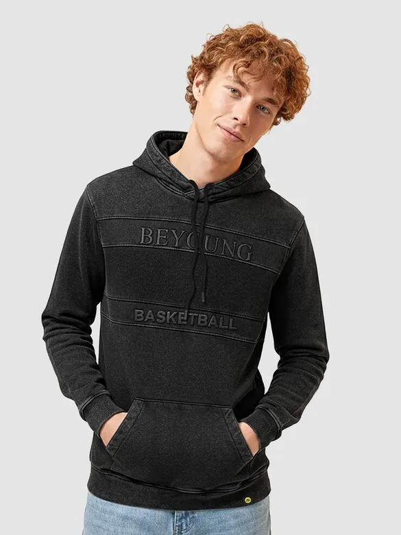 Black HD Print Acid Wash Hoodie