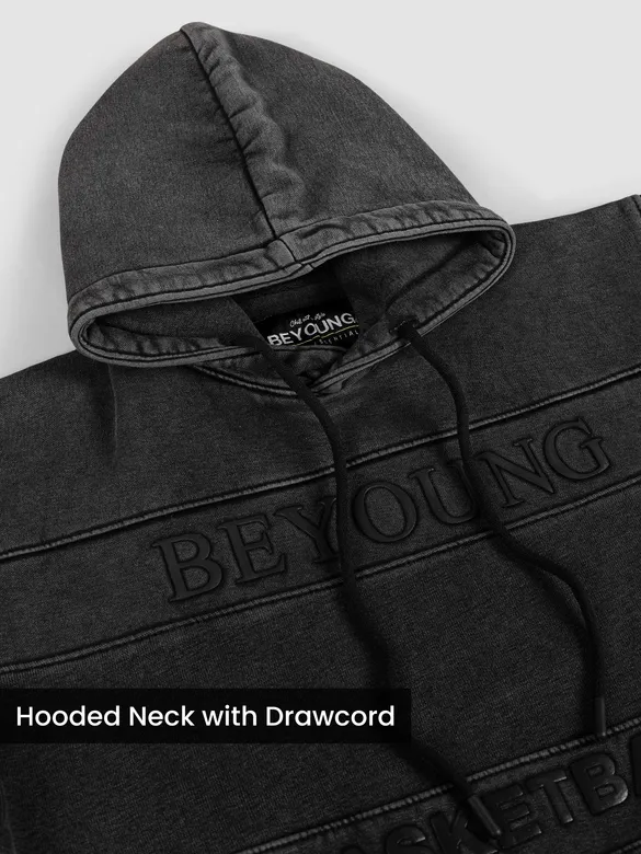 Black HD Print Acid Wash Hoodie