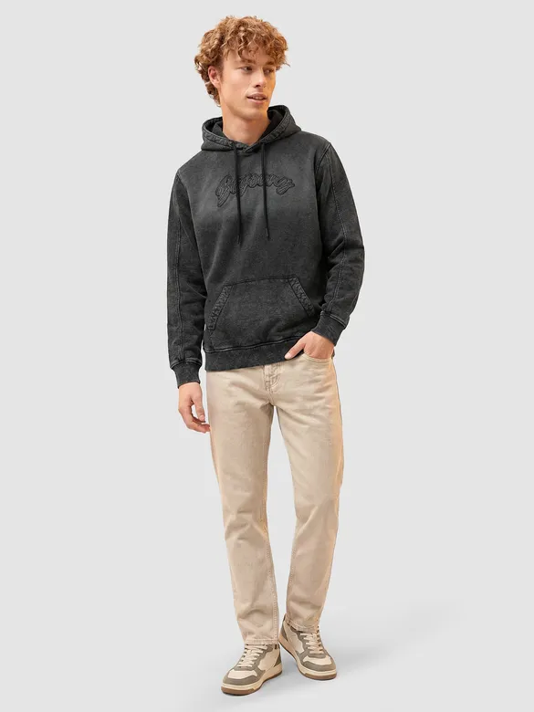 Black Typography Acid Wash Hoodie