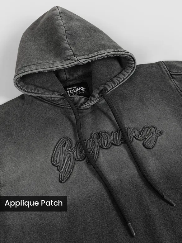 Black Typography Acid Wash Hoodie