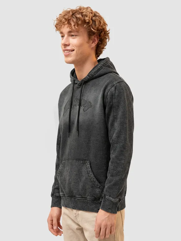 Black Typography Acid Wash Hoodie