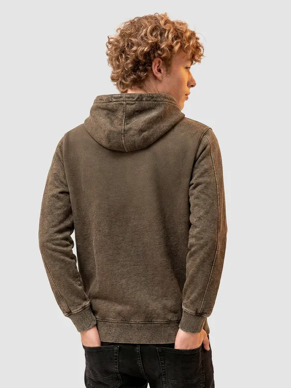 Brown Typography Acid Wash Hoodie