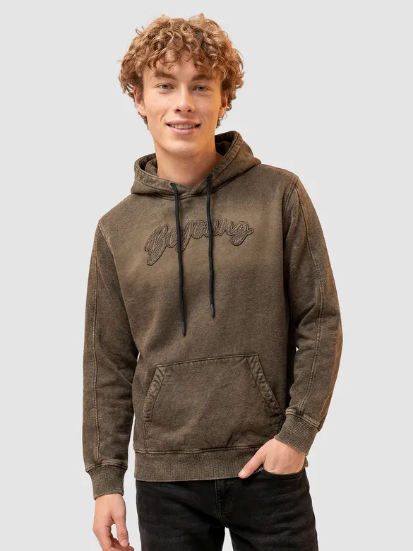 Brown Typography Acid Wash Hoodie