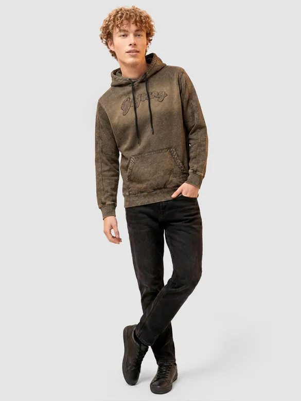 Brown Typography Acid Wash Hoodie