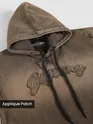 Brown Typography Acid Wash Hoodie