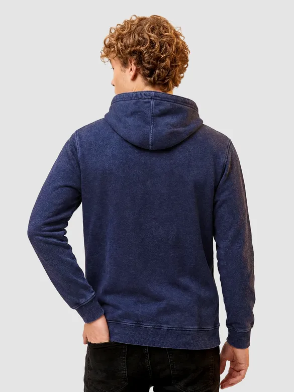 Indigo HD Print Acid Wash Hoodie