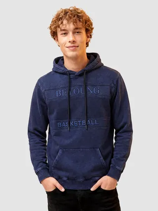 Indigo HD Print Acid Wash Hoodie