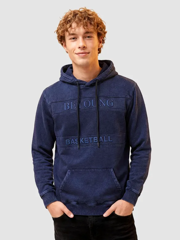 Indigo HD Print Acid Wash Hoodie