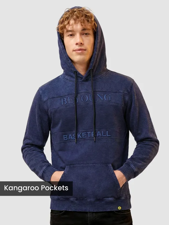 Indigo HD Print Acid Wash Hoodie
