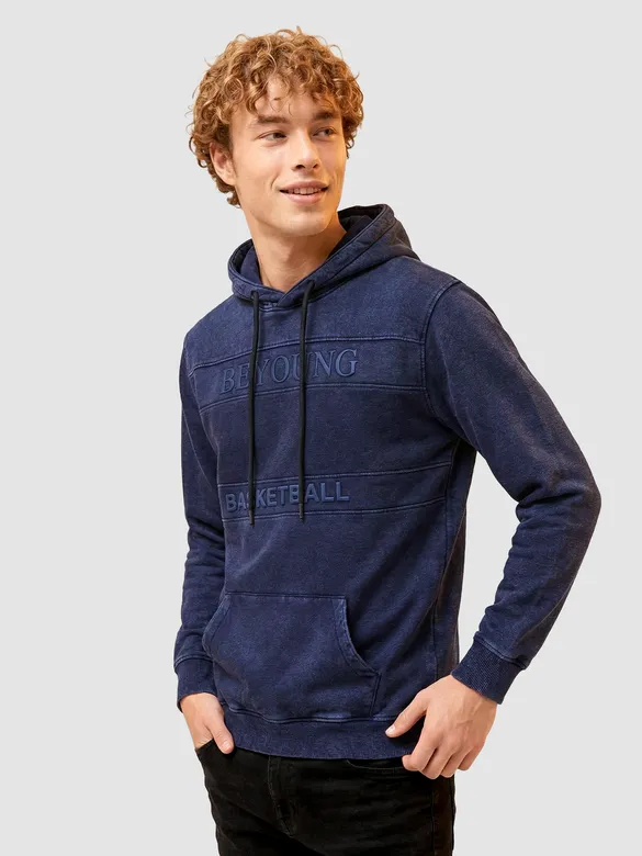Indigo HD Print Acid Wash Hoodie