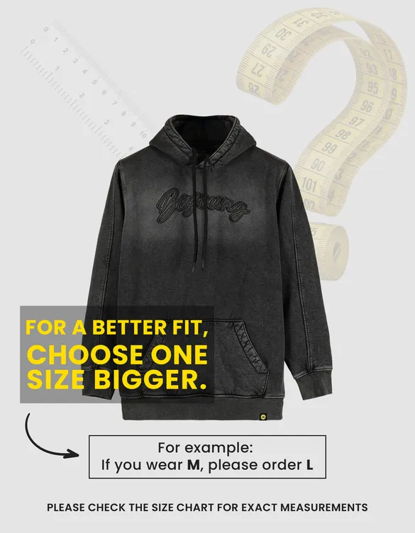 Black Typography Acid Wash Hoodie