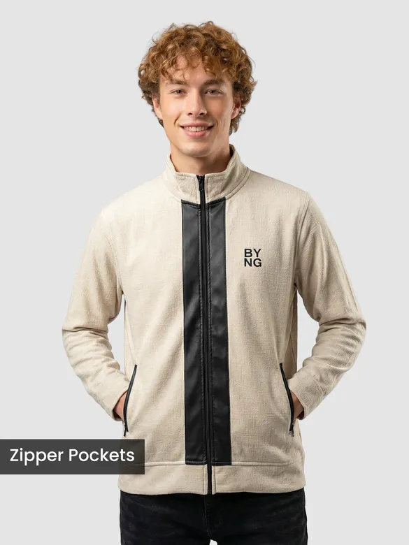 Cream Contrast Zipper Jacket