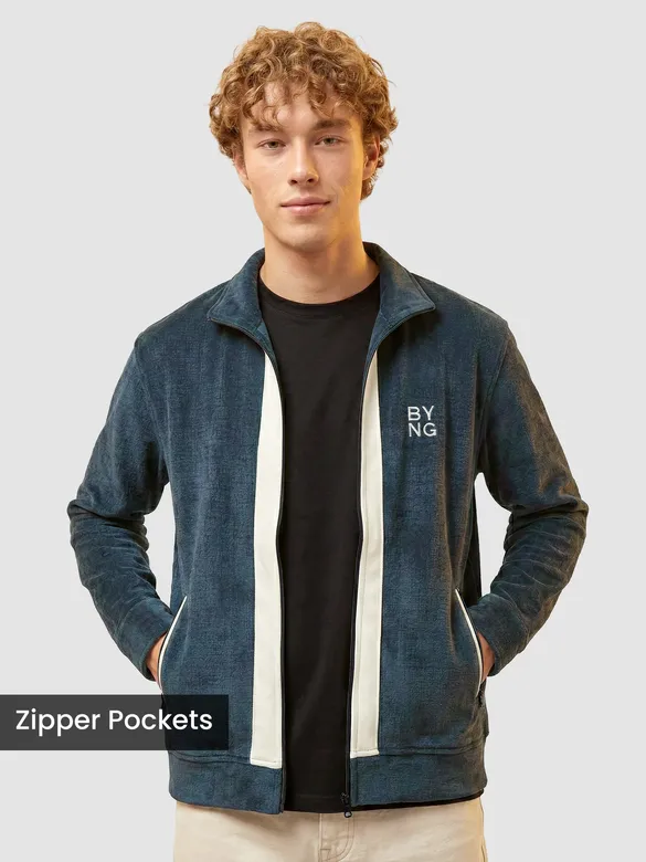 Dark Teal Contrast Zipper Jacket