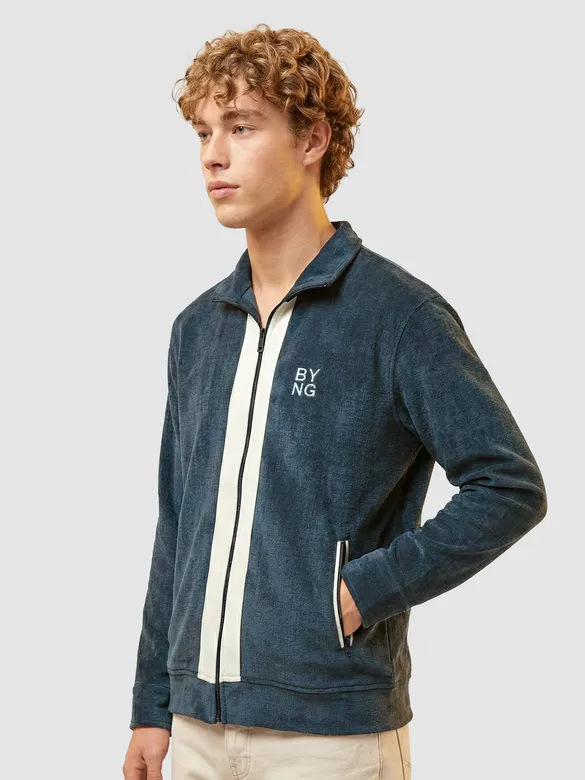Dark Teal Contrast Zipper Jacket