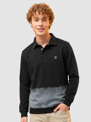 Black Ombre Print Polo Sweatshirt