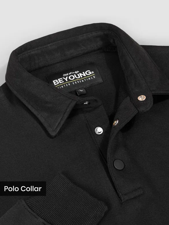 Black Ombre Print Polo Sweatshirt