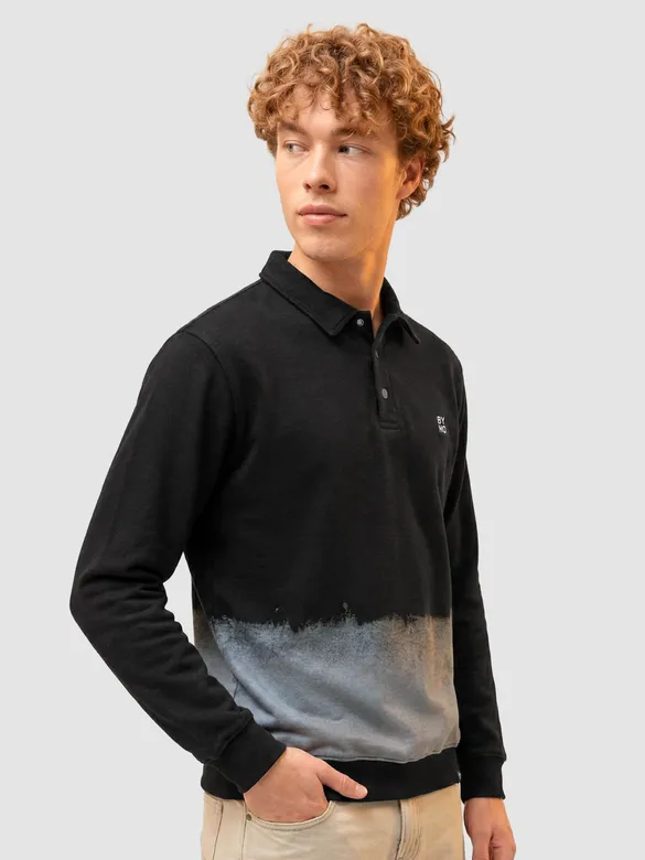 Black Ombre Print Polo Sweatshirt