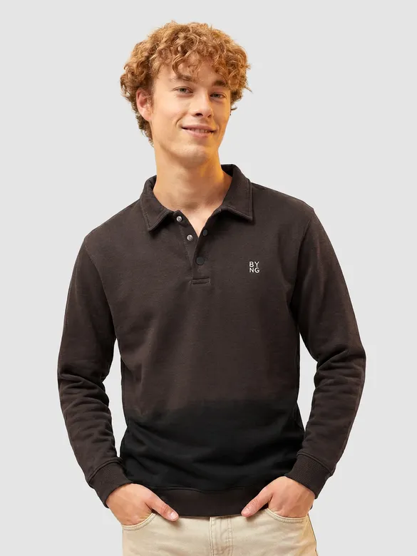 Brown Ombre Print Polo Sweatshirt