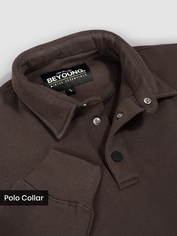 Brown Ombre Print Polo Sweatshirt