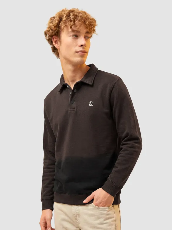 Brown Ombre Print Polo Sweatshirt