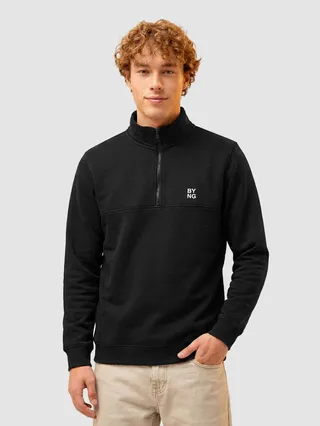 Black High Neck Zipper Sweatshirt